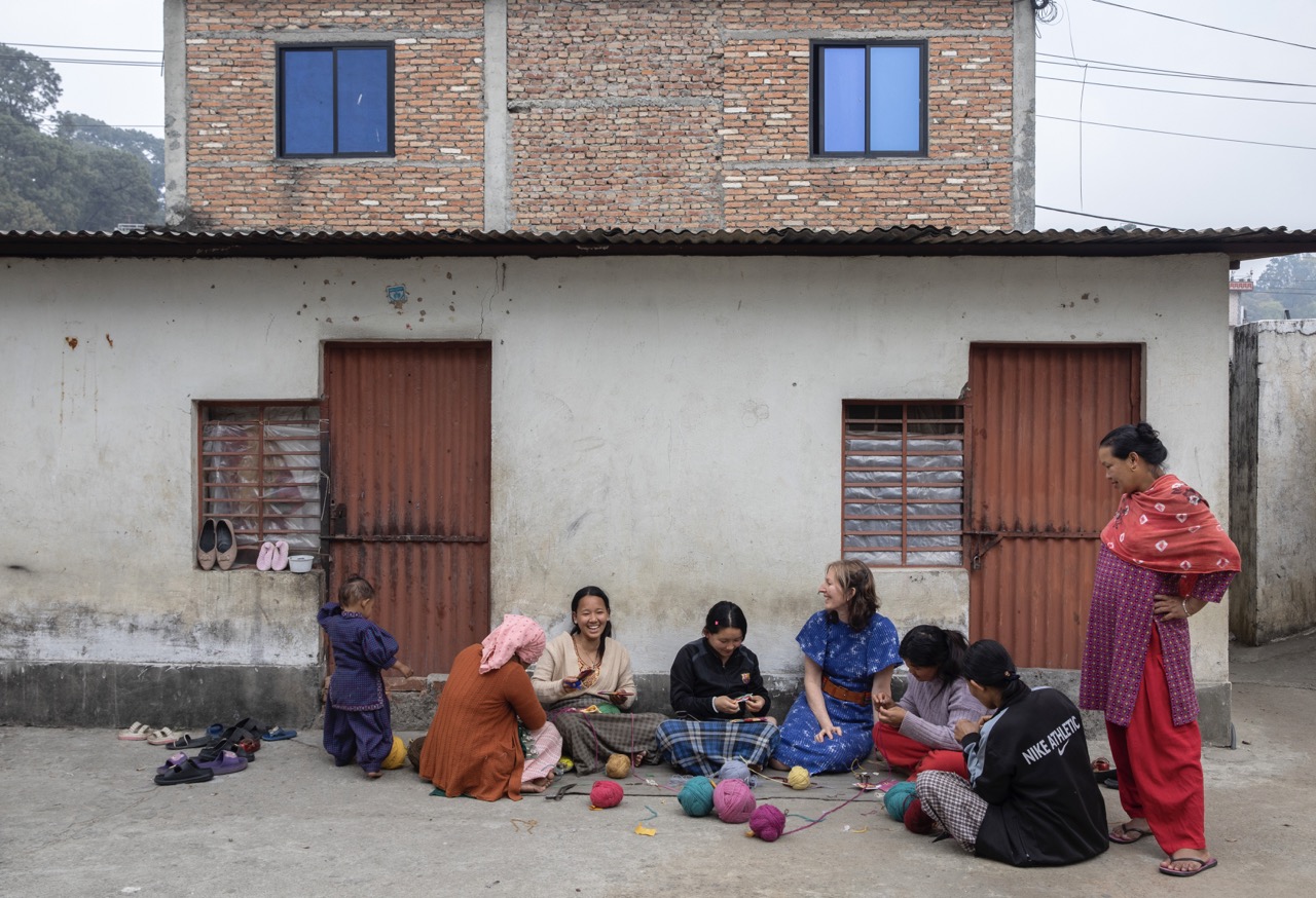 Creative Matters conducts an art workshop with the weavers of Classic Custom Rugs at the rug factory in Kathmandu, Nepal, on March 12, 2025. 